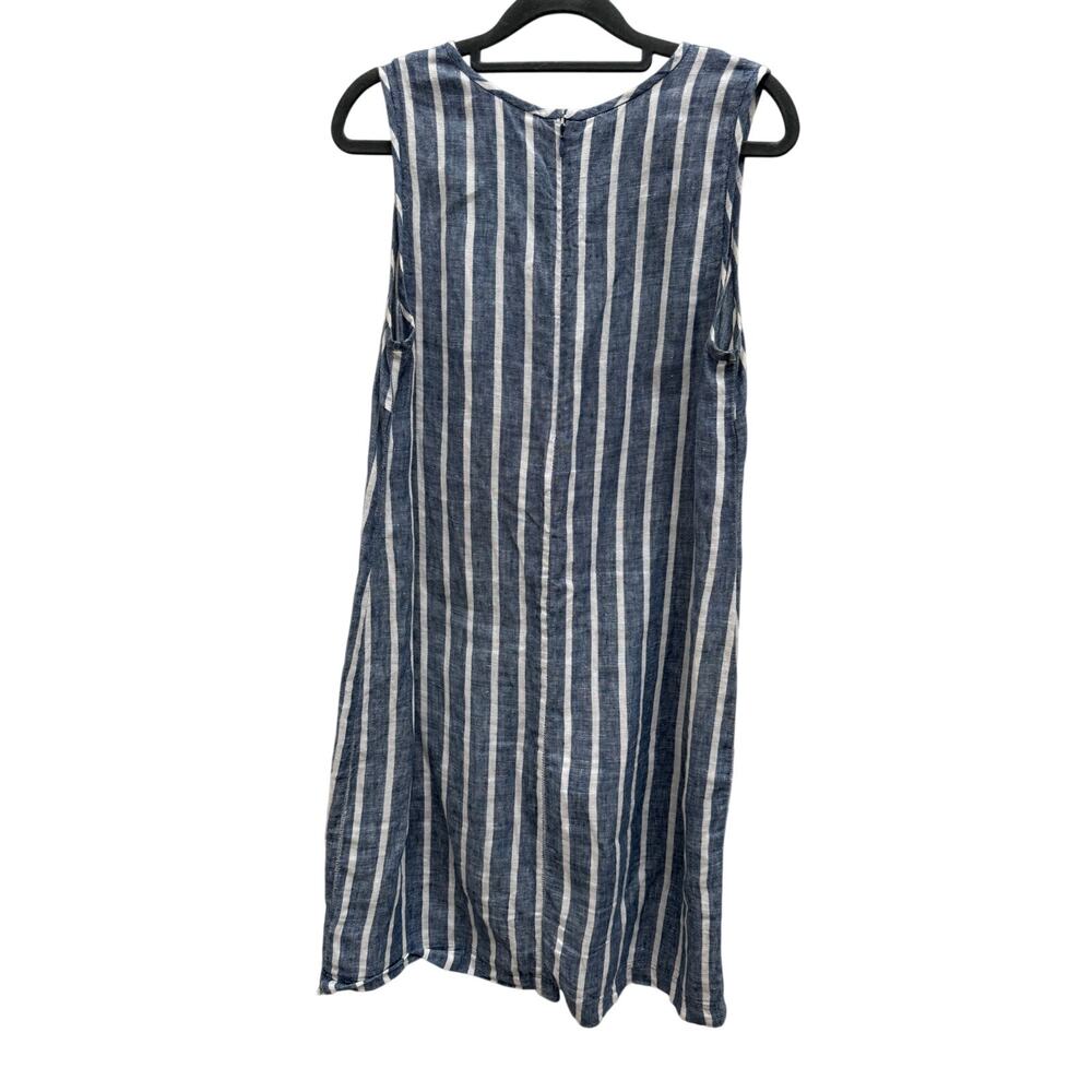 St. Tropez West 100% Linen Blue White Striped Shift Dress Size 8 Coastal Summer - Picture 3 of 6